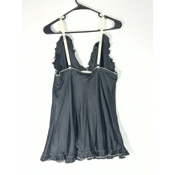 VTG Seductive Wear by Cinema Elle Black Satin Ruffle Robe/Baby Doll Gown Set S/M